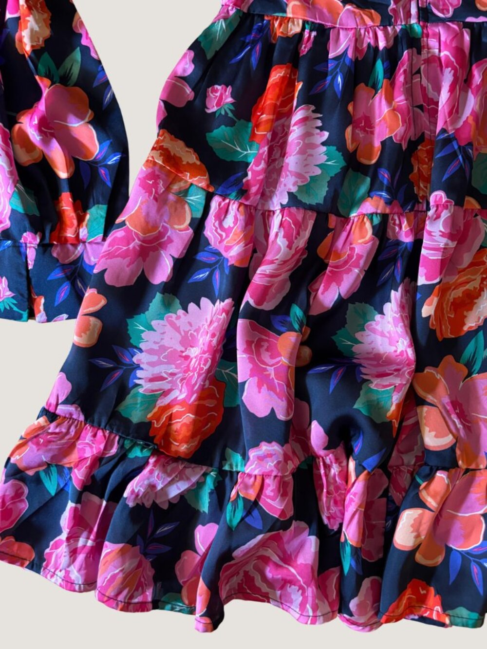 Mi Ami Floral Mini Dress XXS Tiered Long Sleeve Open Back Boho Retro - Picture 6 of 10
